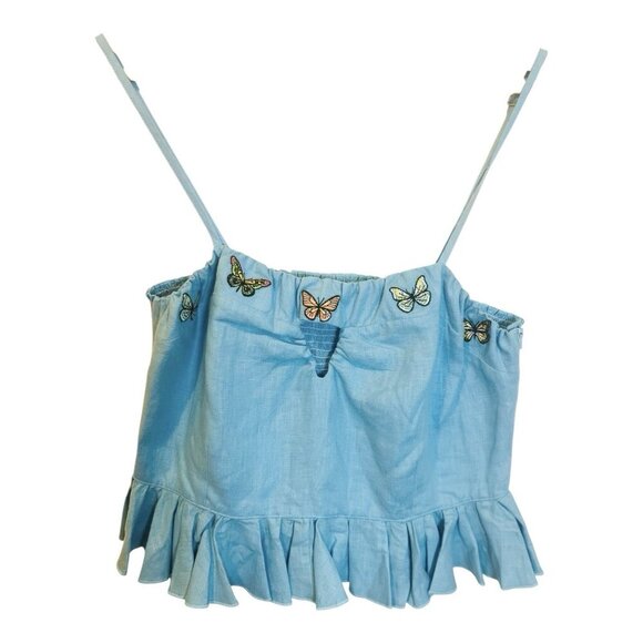 Fanm Mon XL Marion Front Keyhole Embroidered Butterfly Sleeveless Peplum Top NWT - Picture 2 of 10